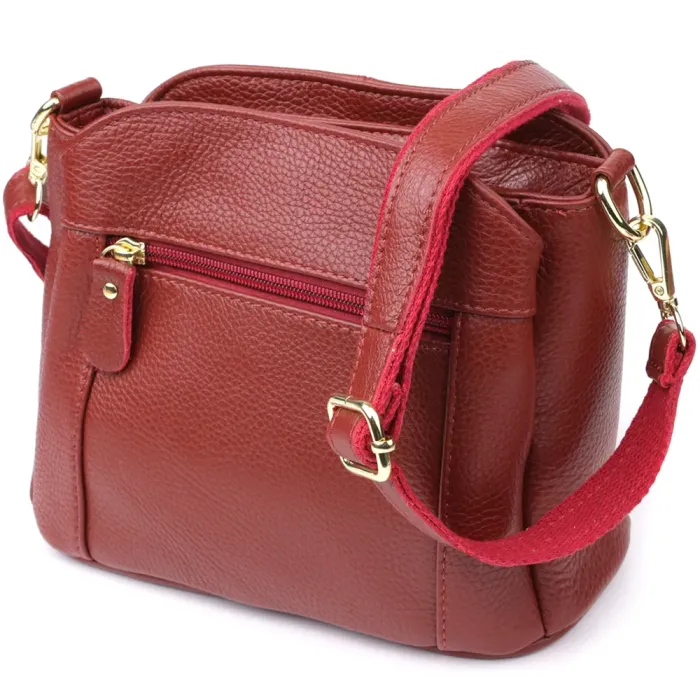 Яскрава жіноча шкіряна сумка з трьома секціями Vintage 22981 Червоний