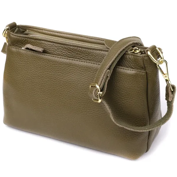 Стильна шкіряна сумка із щільним дном для жінок Vintage 22984 Оливковий