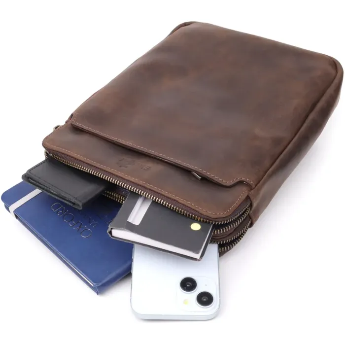 Чоловіча сумка через плече з вінтажної шкіри Shvigel 20866_1 Коричневий