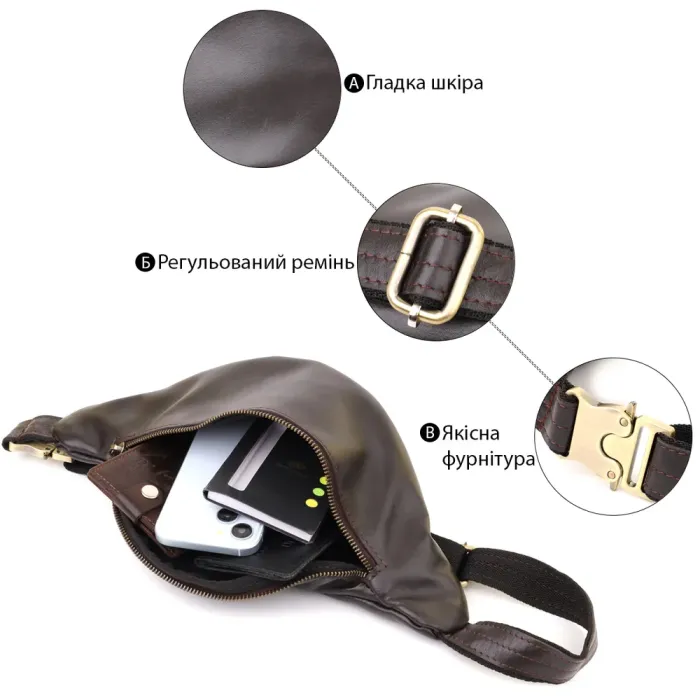 Сумка бананка відмінної якості з гладкої натуральної шкіри Shvigel 23144