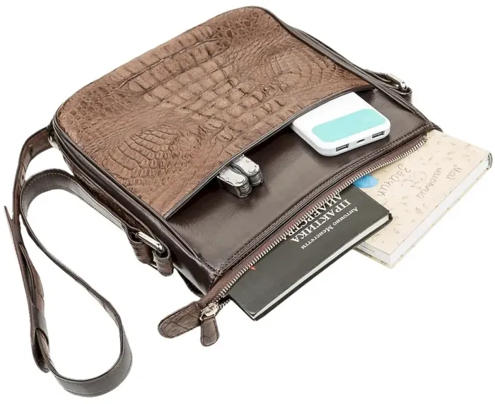 Сумка чоловіча CROCODILE LEATHER 18262 з натуральної шкіри крокодила Коричнева