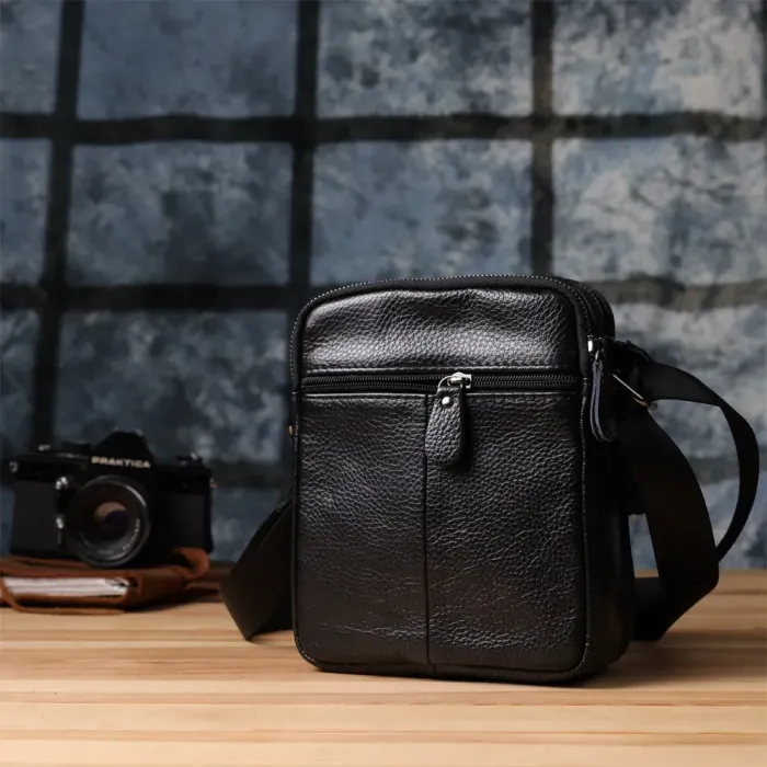 Чоловічі сумки на плече з натуральної шкіри Vintage 23020 Чорний