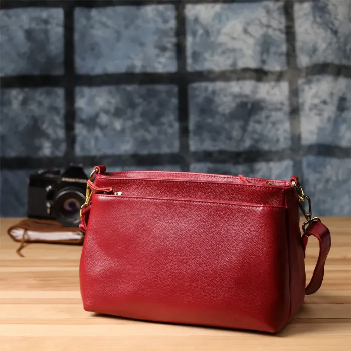 Елегантна сумка жіноча з твердим дном з натуральної шкіри Vintage 22982 Червоний