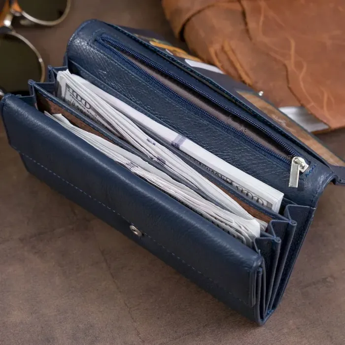 Гаманець шкіряний у дві додавання жіночий ST Leather 19291 Синій