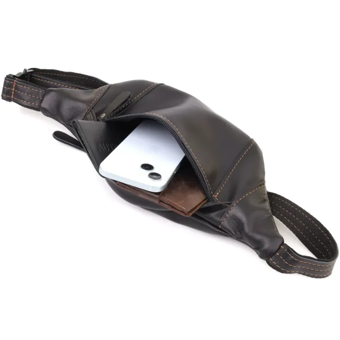 Чоловіча сумка-бананка з натуральної гладкої шкіри Shvigel 23125 Чорний