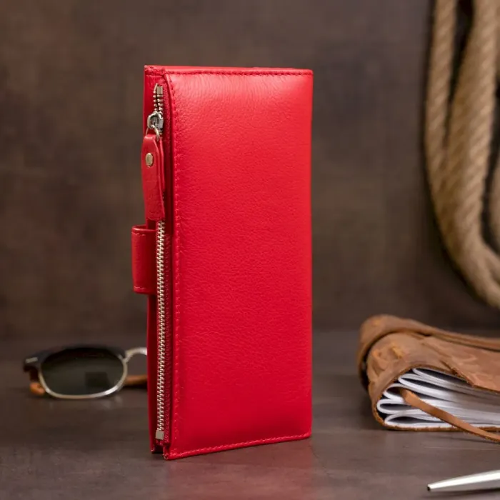 Оригінальний гаманець шкіряний жіночий на хлястиці з кнопкою ST Leather 19281 Червоний