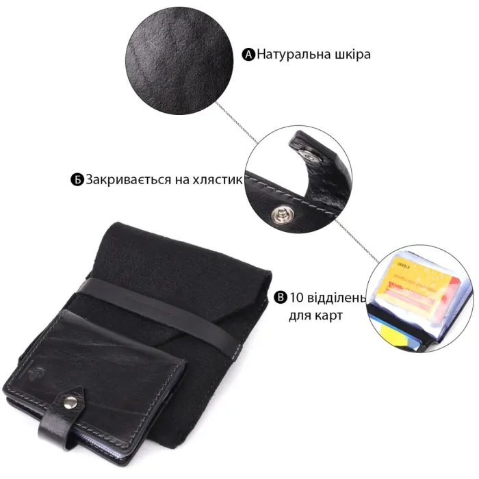 Візитниця унісекс з натуральної гладкої шкіри GRANDE PELLE 22941 Чорна