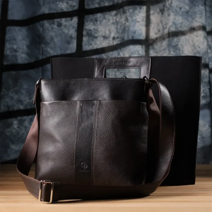 Стильна сумка через плече для чоловіків із натуральної шкіри GRANDE PELLE 22884 Коричневий