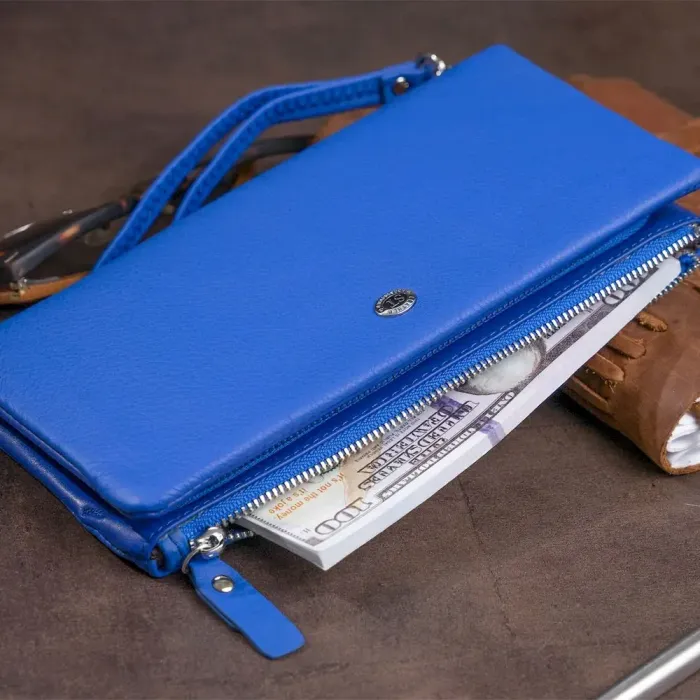 Кошелек-клатч из кожи с карманом для мобильного ST Leather 19312 Синий