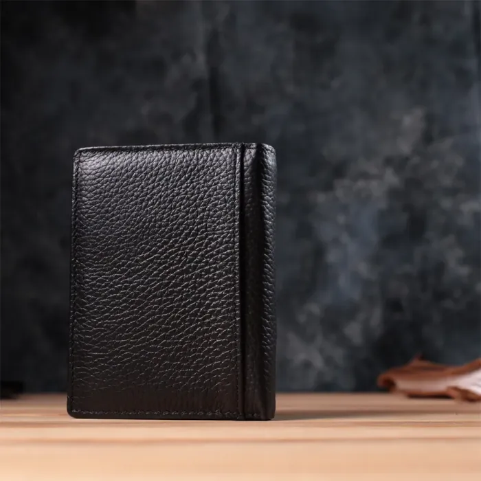 Зручний чоловічий шкіряний гаманець у два складання Vintage 15093 Чорний