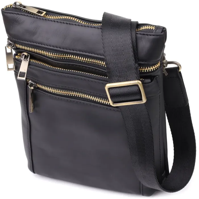 Повсякденна чоловіча сумка з натуральної шкіри Vintage 23037 Чорний