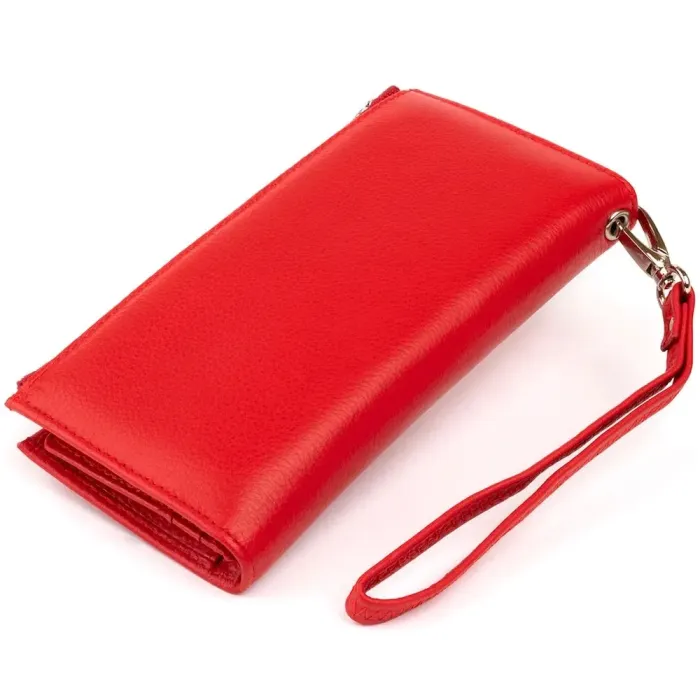Оригінальний гаманець шкіряний жіночий на хлястиці з кнопкою ST Leather 19281 Червоний