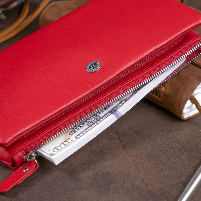 Кошелек-клатч из кожи с карманом для мобильного ST Leather 19315 Красный