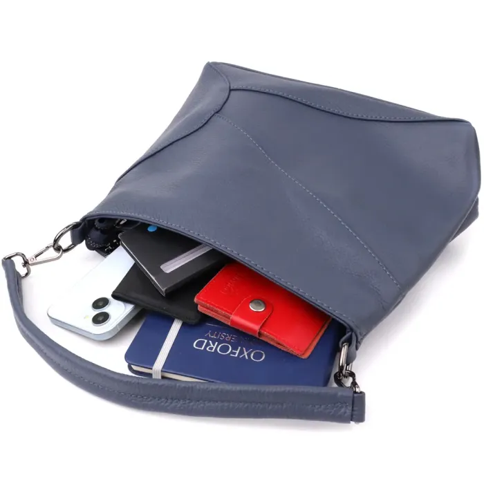 Практична жіноча сумка на два відділення з натуральної шкіри Vintage 23016 Синій