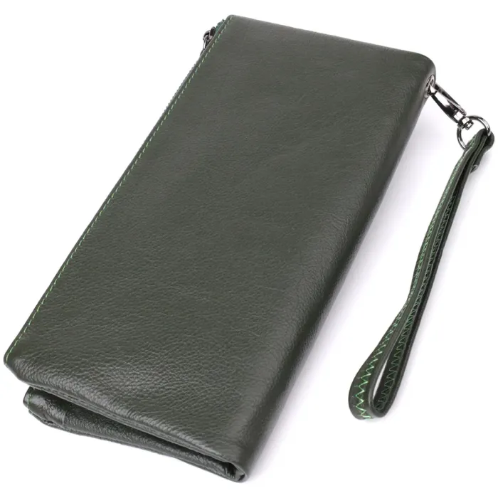 Красивий шкіряний гаманець на три відділення ST Leather 23110 Зелений