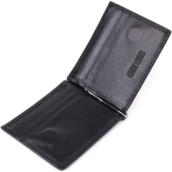 Чоловічий гаманець із металевим затискачем з натуральної шкіри ST Leather 23092 Чорний