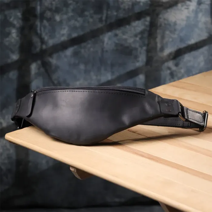 Чоловіча бананка з натуральної вінтажної шкіри Shvigel 23129 Чорний