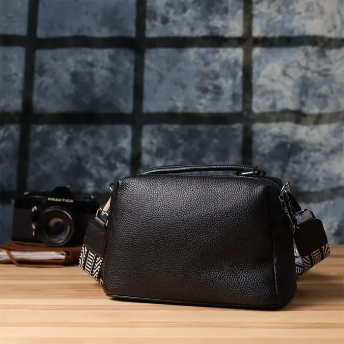 Жіноча сумка на два відділення з натуральної шкіри Vintage 22919 Чорний