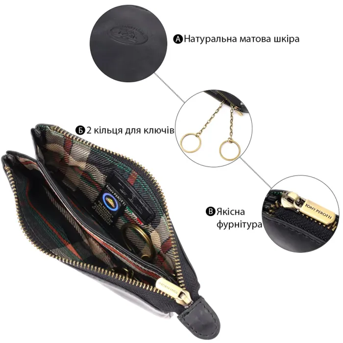 Зручна ключниця на два відділення з матової натуральної шкіри Tony Perotti 20836_1 (3350 nero) Чорний