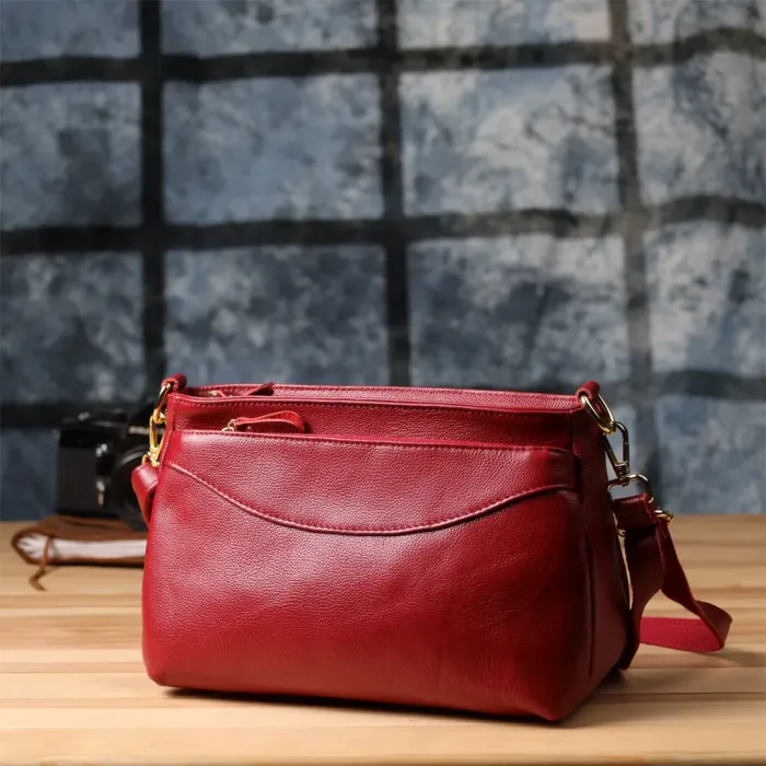 Елегантна сумка жіноча з твердим дном з натуральної шкіри Vintage 22982 Червоний