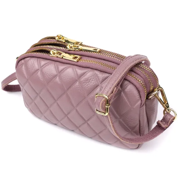 Функціональна жіноча сумка з натуральної шкіри з трьома секціями Vintage 22891 Пурпурний