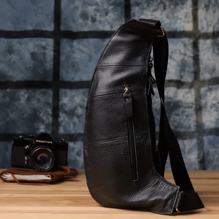 Чоловіча сумка з великою кількістю кишень із натуральної шкіри Vintage 22961 Чорний