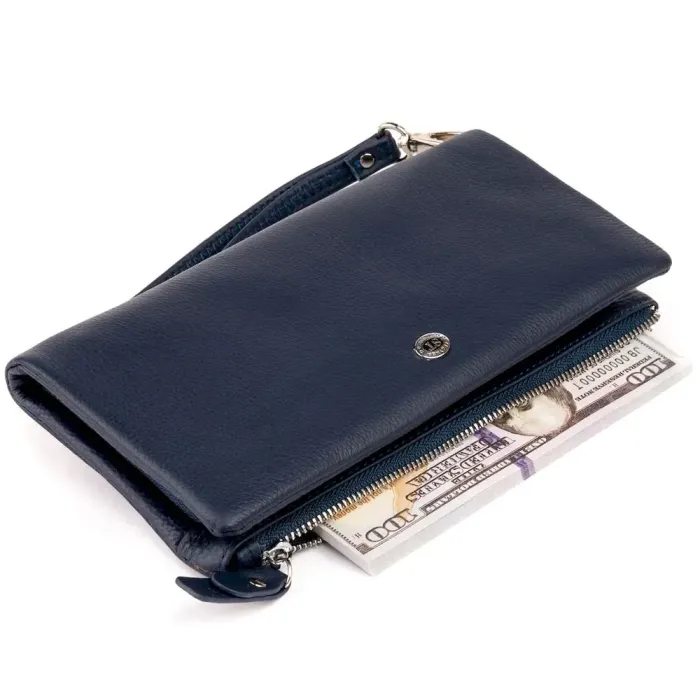 Гаманець-клатч зі шкіри з кишенею для мобільного ST Leather 19309 Темно-синій