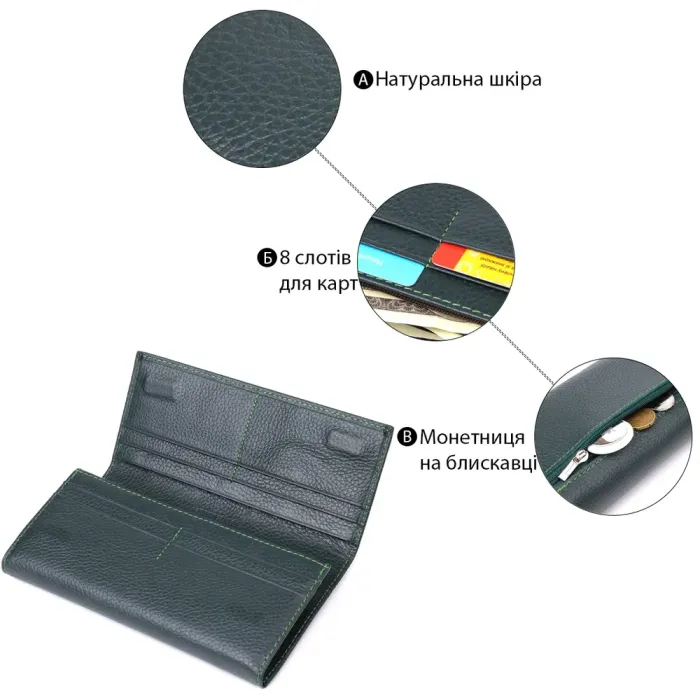 Модний гаманець для жінок із натуральної шкіри ST Leather 23099 Зелений