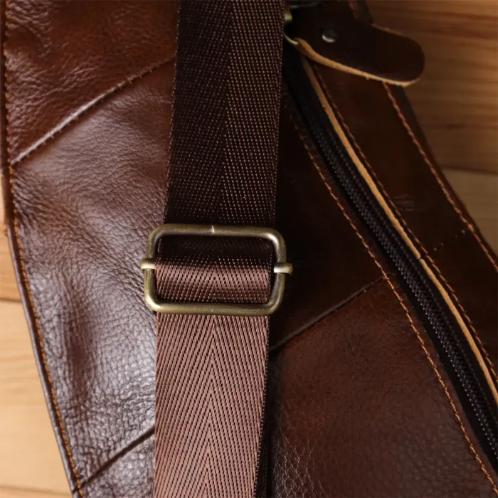 Практична чоловіча сумка з великою кількістю кишень із натуральної шкіри Vintage 22962 Коричневий