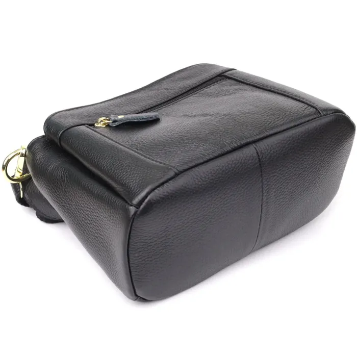 Класична шкіряна сумка для жінок з трьома відділеннями Vintage 22978 Чорний