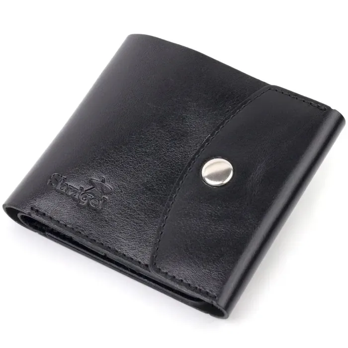 Чоловічий глянсовий шкіряний портмоне Shvigel 16617 Чорний