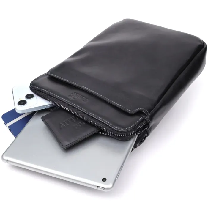 Красива чоловіча сумка через плече з гладкої натуральної шкіри Shvigel 20871_1 Чорний