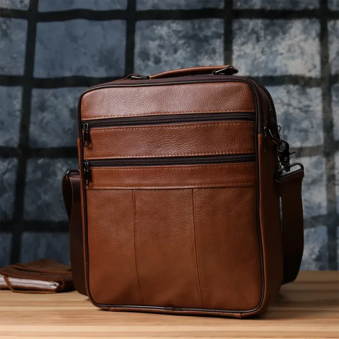 Зручна чоловіча сумка з ручкою для перенесення в руці з натуральної шкіри Vintage 23025 Світло-коричневий