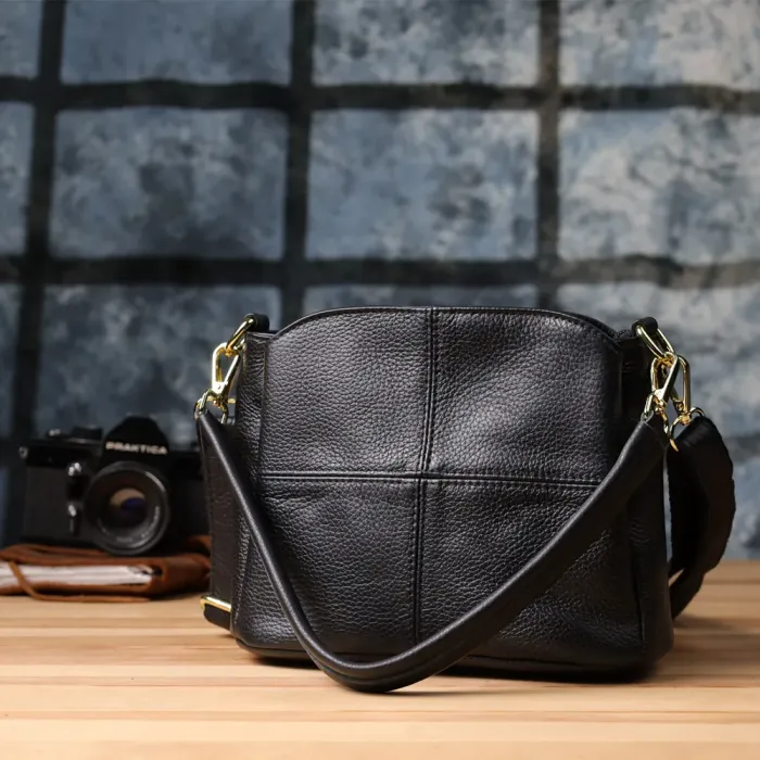 Класична шкіряна сумка для жінок з трьома відділеннями Vintage 22978 Чорний