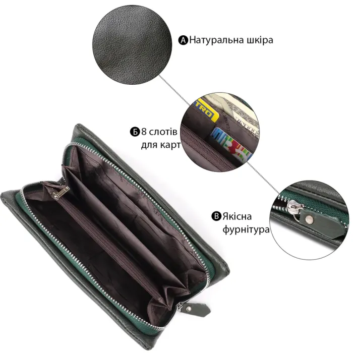 Стильний гаманець для жінок з відділенням під телефон ST Leather 23103 Зелений