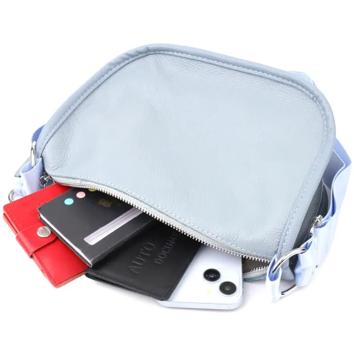 Цікава напівкругла сумка для жінок з натуральної шкіри Vintage 22908 Сіро-блакитний