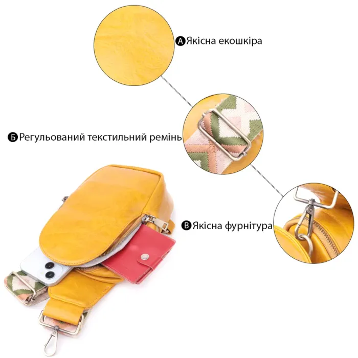 Зручна жіноча слінг сумка через плече з екошкіри Vintage 15118 Жовтий