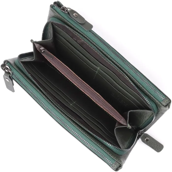 Красивий шкіряний гаманець на три відділення ST Leather 23110 Зелений