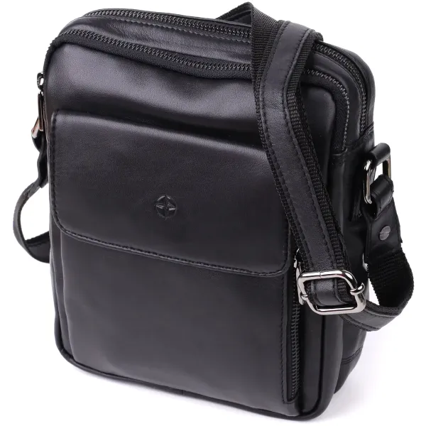 Стильна чоловіча сумка через плече з натуральної шкіри Tony Perotti 20882_1 (6047 nero) Чорний