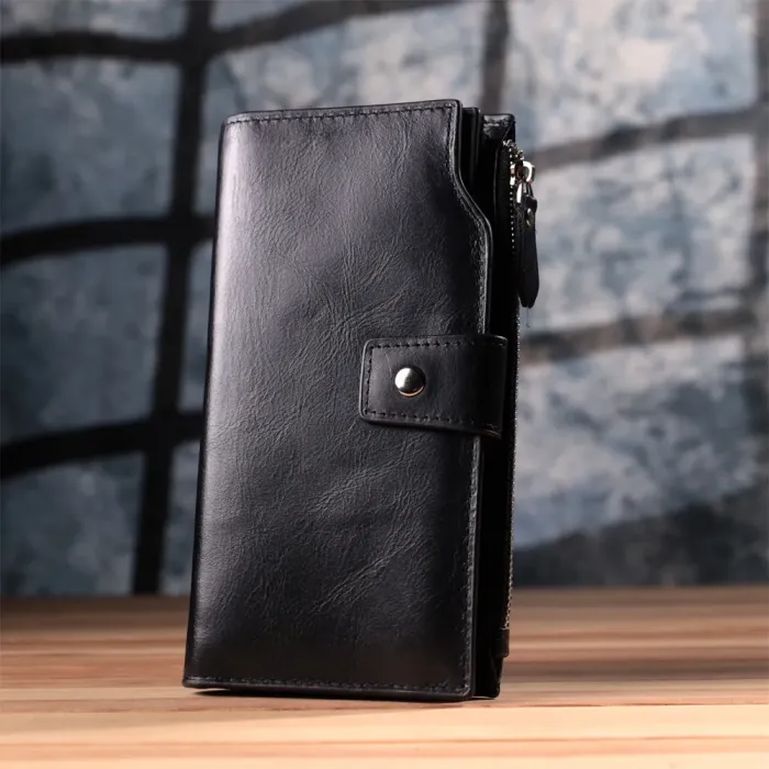 Вертикальний стильний гаманець із гладкої натуральної шкіри Vintage 22885 Чорний