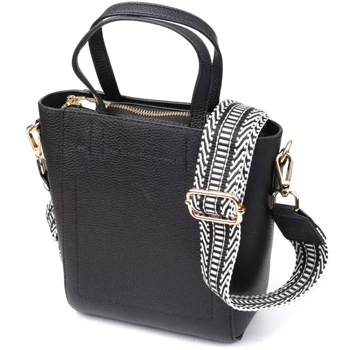 Трапецієподібна сумка для жінок з натуральної шкіри Vintage 22916 Чорний