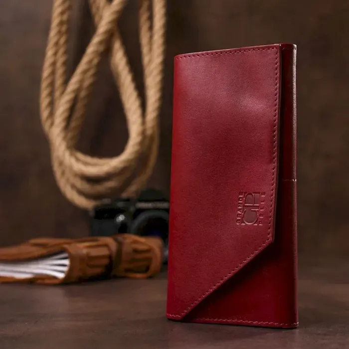 Чудовий шкіряний жіночий гаманець Grande Pelle 11576 Бордовий