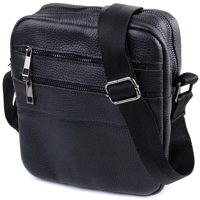 Чоловіча сумка месенджер із зернистої натуральної шкіри Shvigel 22847 Чорна