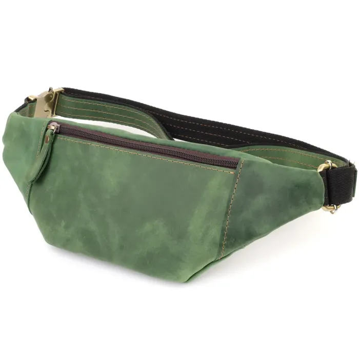 Модна сумка-бананка для чоловіків з натуральної vintage шкіри Shvigel 23124 Зелений