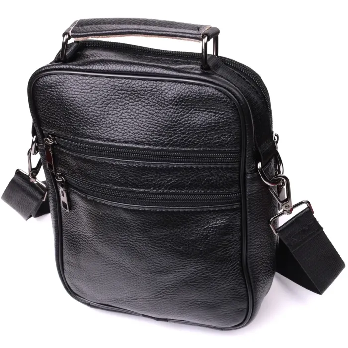 Стильна чоловіча сумка середнього розміру через плече з натуральної шкіри Vintage 15039 Чорний