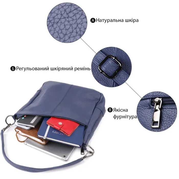 Сумка для жінок на два відділення з натуральної шкіри Vintage 23013 Синій