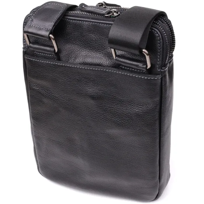 Стильна чоловіча сумка через плече з дрібнозернистої шкіри Shvigel 20869_1 Чорний