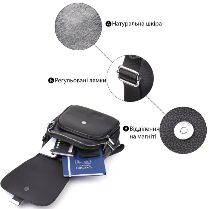 Стильний жіночий рюкзак з натуральної шкіри Vintage 23056 Чорний