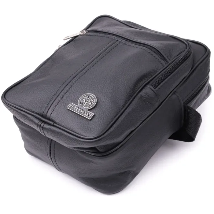 Містка чоловіча вертикальна сумка з натуральної шкіри Vintage 15111 Чорний