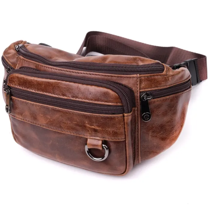 Бананка для чоловіків у вінтажному стилі з натуральної шкіри Vintage 15106 Коричневий